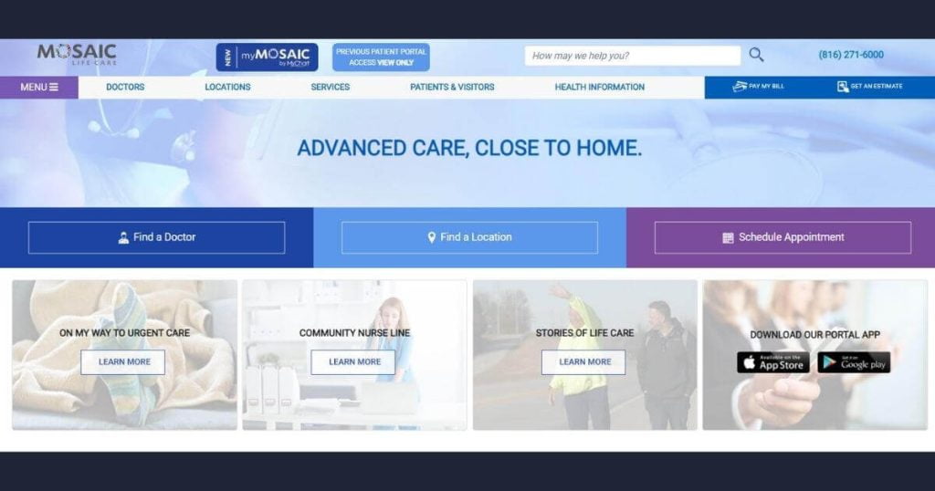 Mosaic Caregiver homepage